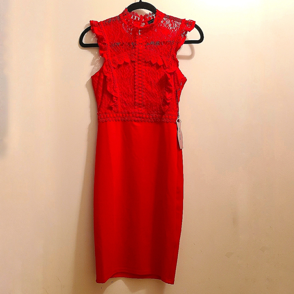 Haute Monde Red Lace Sleeveless Dress - Picture 1 of 7